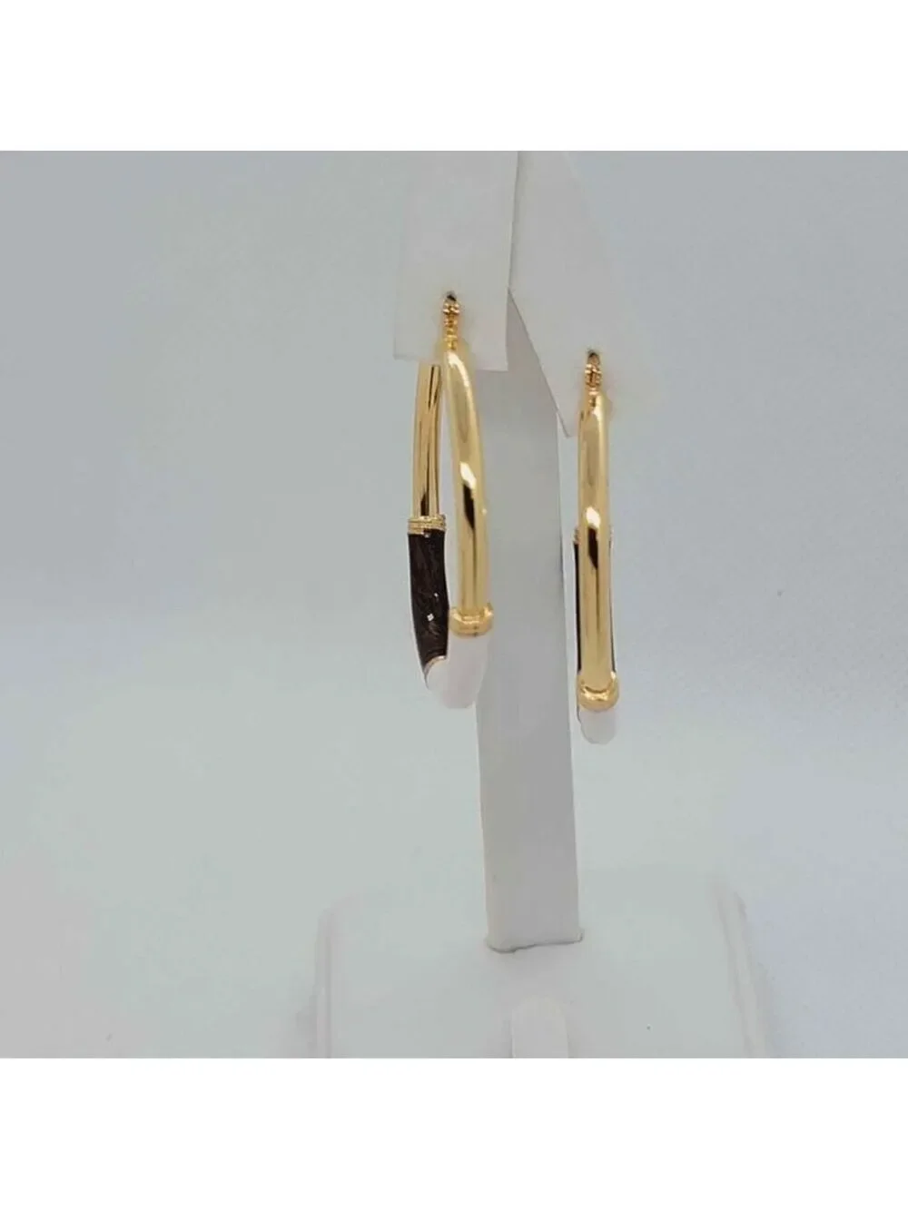 Brand New Brazilian 18k Gold Filled Brown/white Hoops